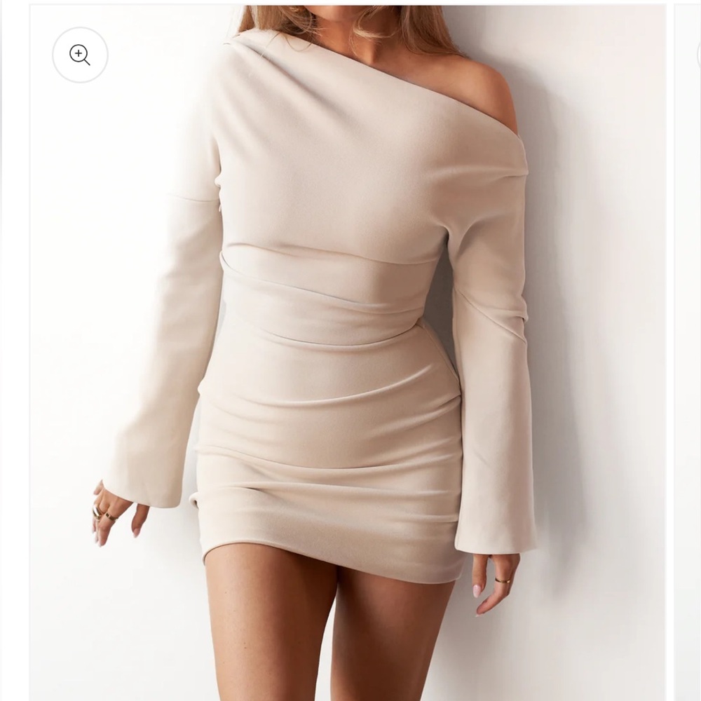 @OldSport Cupro Mini Dress - Beige - Off Shoulder